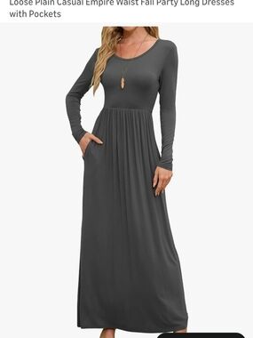 Women’s Long Sleeve Empire Waist Maxi Dress - Charcoal Gray